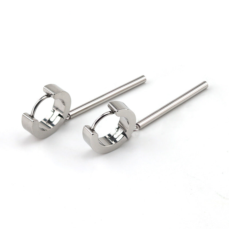 Hip Hop Round Bar Pendant European And American Stainless Steel Earring Ear Clip