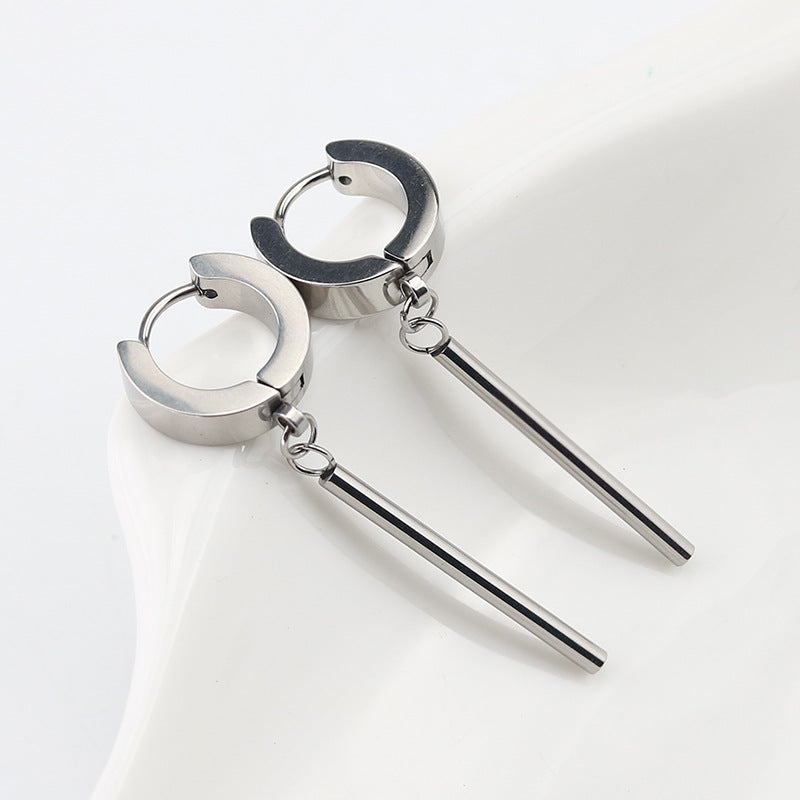 Hip Hop Round Bar Pendant European And American Stainless Steel Earring Ear Clip
