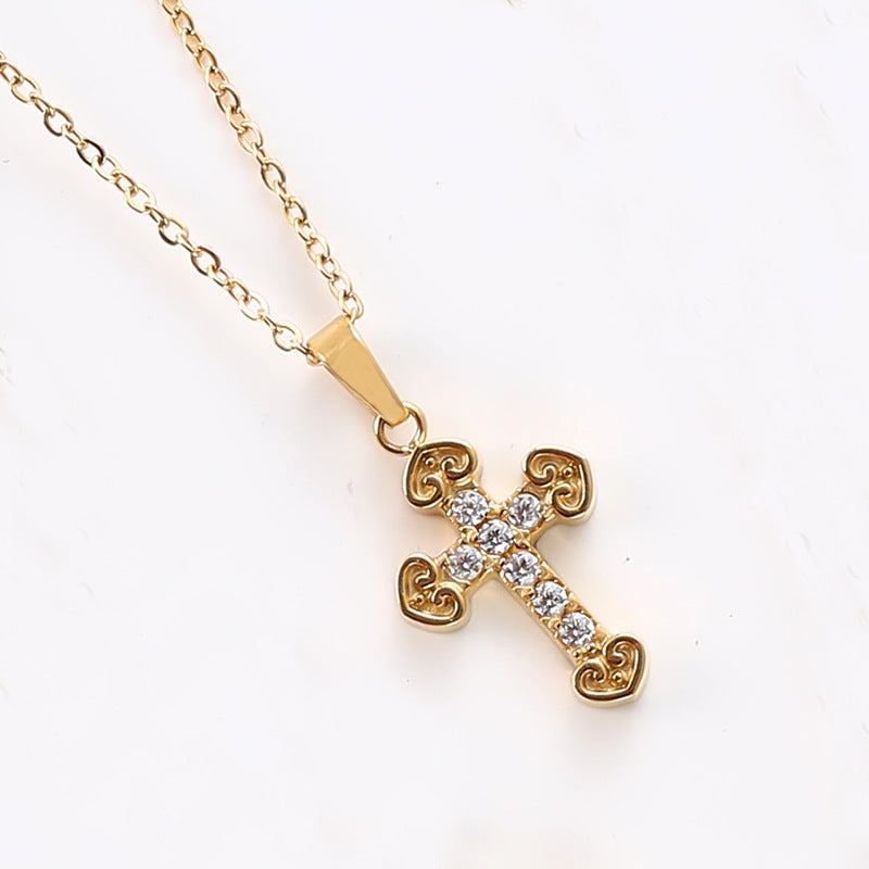 Stainless Steel Light Luxury Small Pendant Necklace With Micro-Set Zirconia Stones For Women