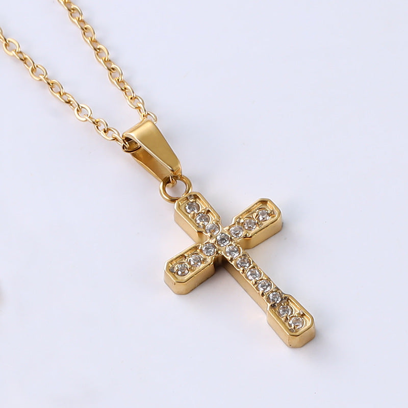 Stainless Steel Light Luxury Small Pendant Necklace With Micro-Set Zirconia Stones For Women