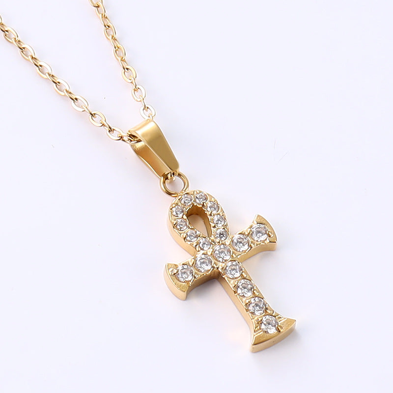 Stainless Steel Light Luxury Small Pendant Necklace With Micro-Set Zirconia Stones For Women