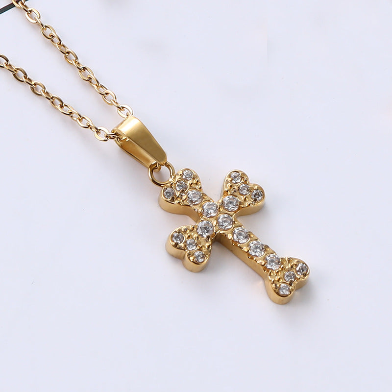 Stainless Steel Light Luxury Small Pendant Necklace With Micro-Set Zirconia Stones For Women