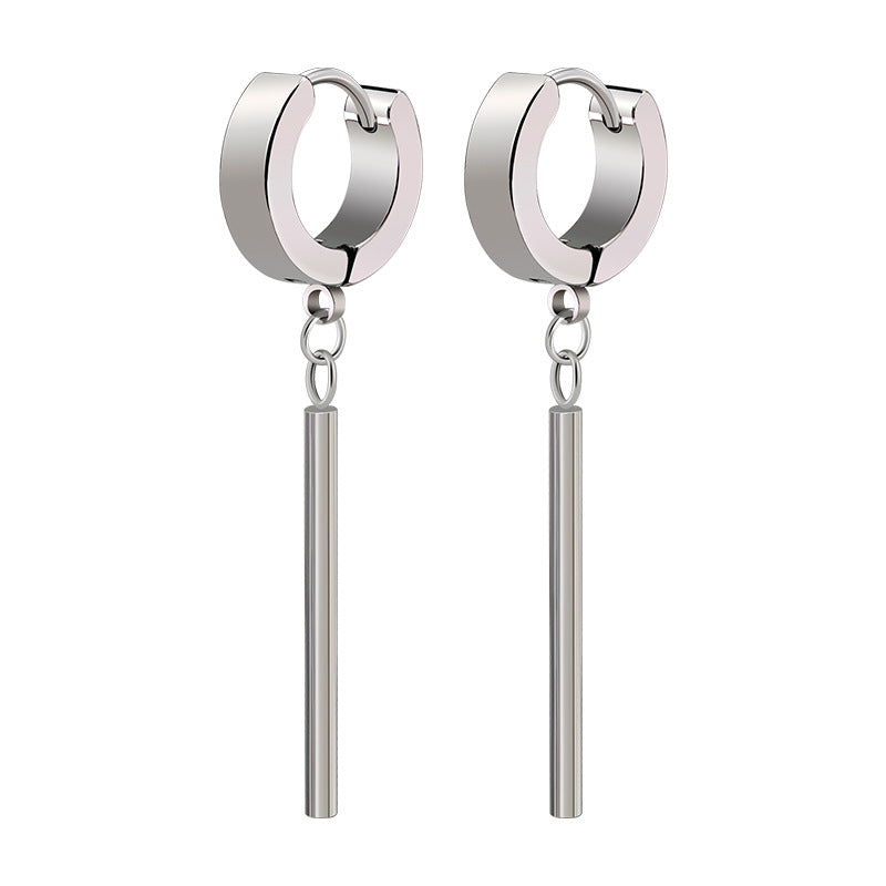 Hip Hop Round Bar Pendant European And American Stainless Steel Earring Ear Clip