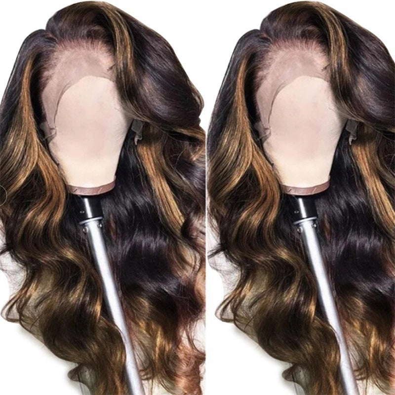 Wig Medium Dyed Gradient Gold Long Roll Synthetic Wigs
