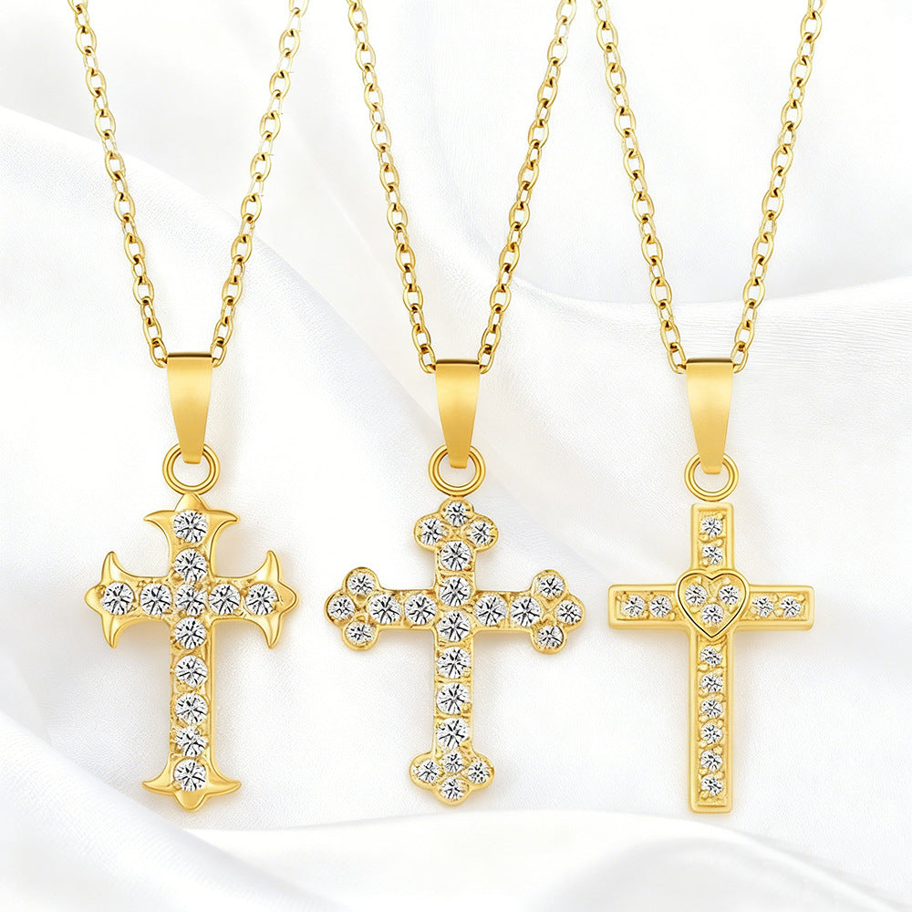 Stainless Steel Light Luxury Small Pendant Necklace With Micro-Set Zirconia Stones For Women