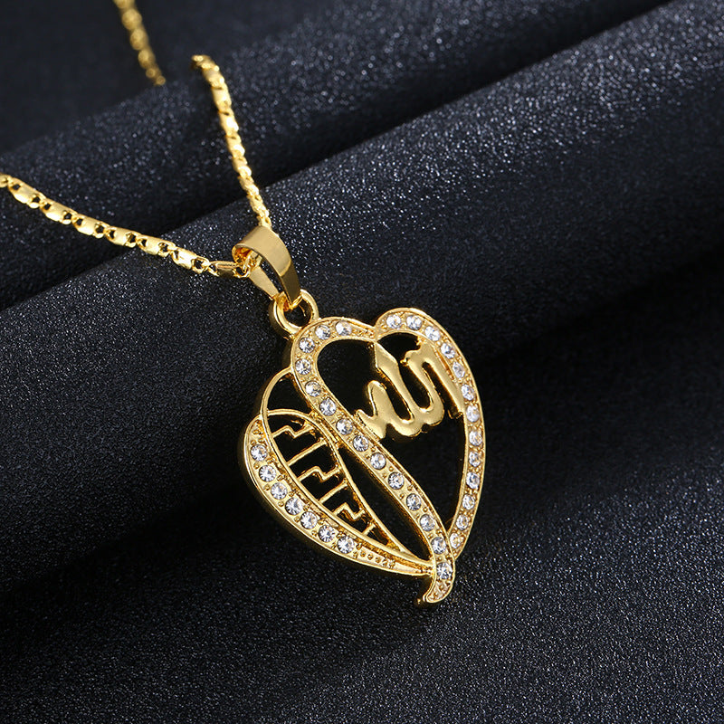 European And American Hip Hop Zircon Gold Heart Pendant Necklace