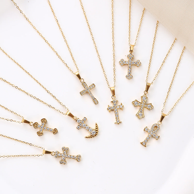 Stainless Steel Light Luxury Small Pendant Necklace With Micro-Set Zirconia Stones For Women