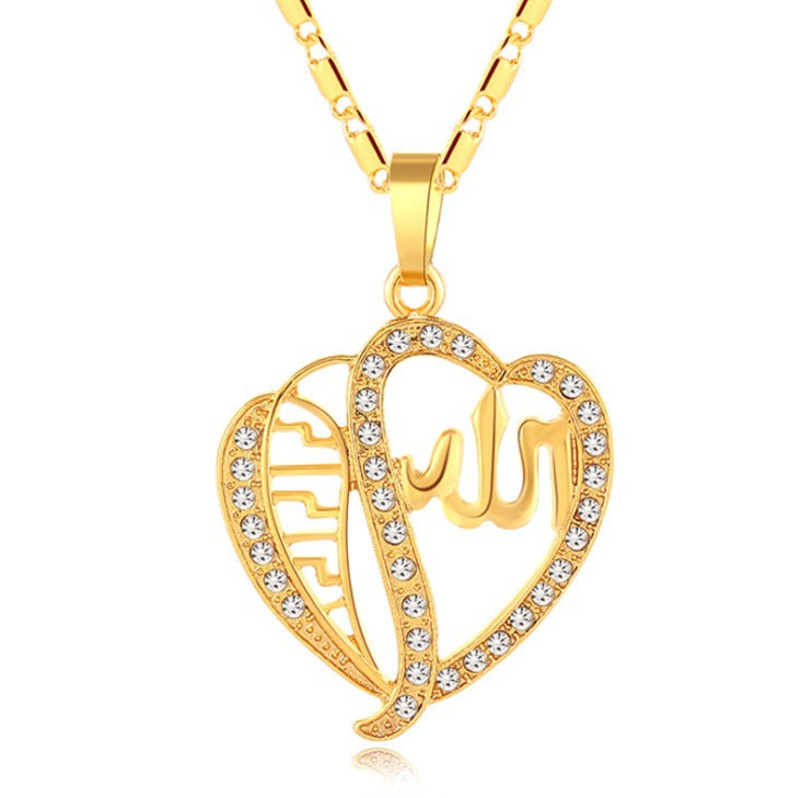 European And American Hip Hop Zircon Gold Heart Pendant Necklace