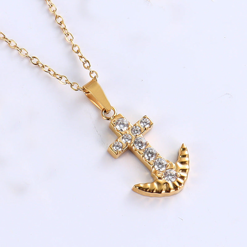 Stainless Steel Light Luxury Small Pendant Necklace With Micro-Set Zirconia Stones For Women